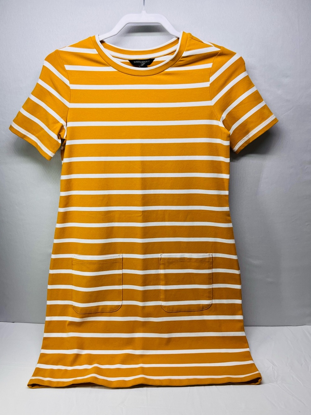 Banana Republic Mustard and White Striped Tee Dress